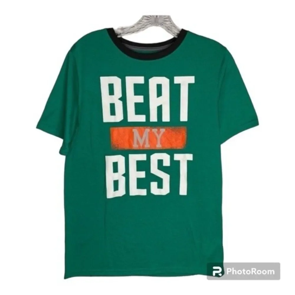 5/$15 Cat & Jack Green Orange Short Sleeve Beat My Best‎ Sleep Shirt XL 16